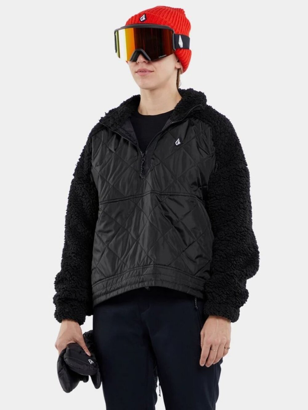 Women's Pullover Ski Jacket VOLCOM Ferron Faux Fur - Black - Medium